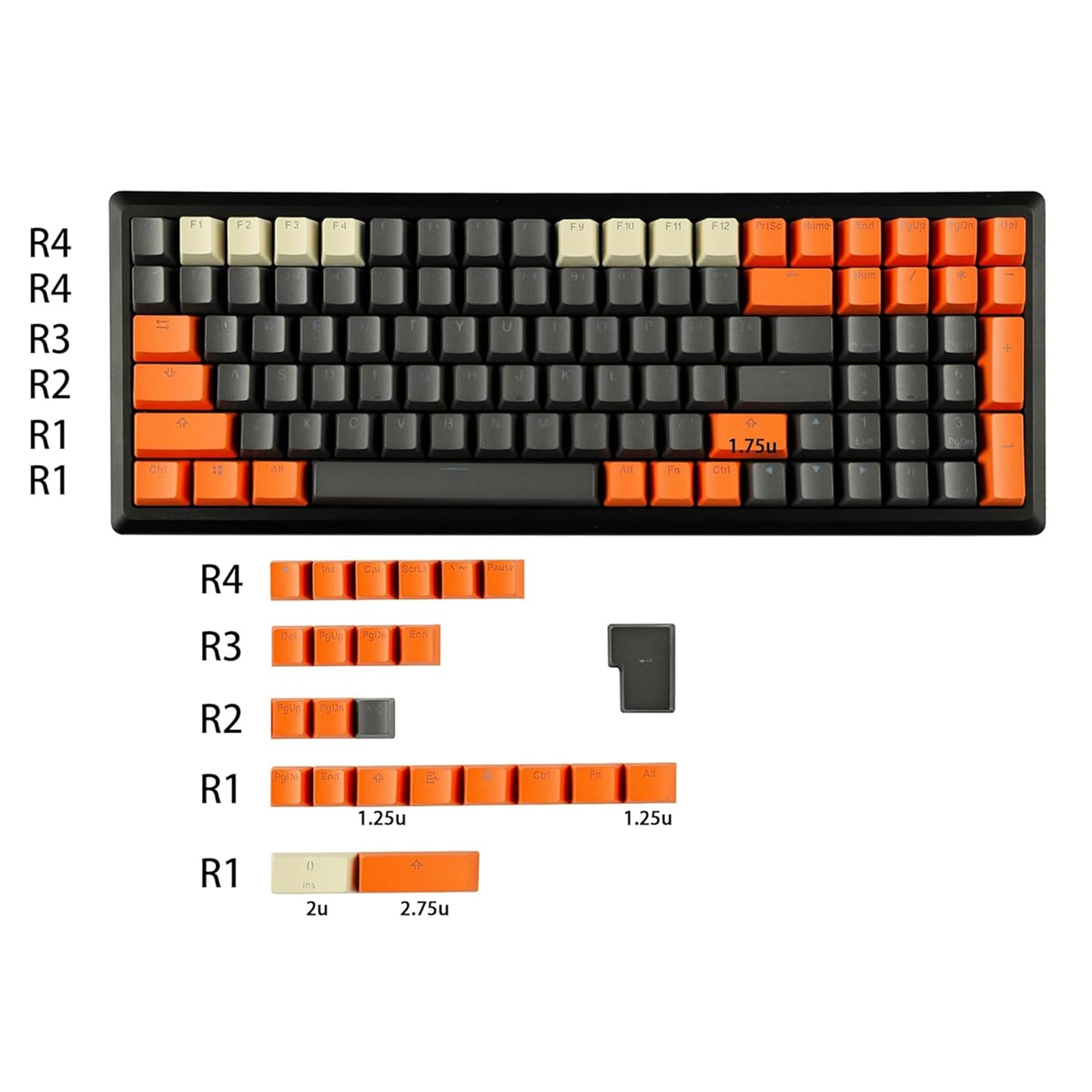 Carbon Miami PBT Double Shot Cherry Profile ANSI Backlit Keycaps for MX Mechanical Keyboard Melody 96 KBD75 68 61 87 104 Keychron(Only Keycap) (Carbon)