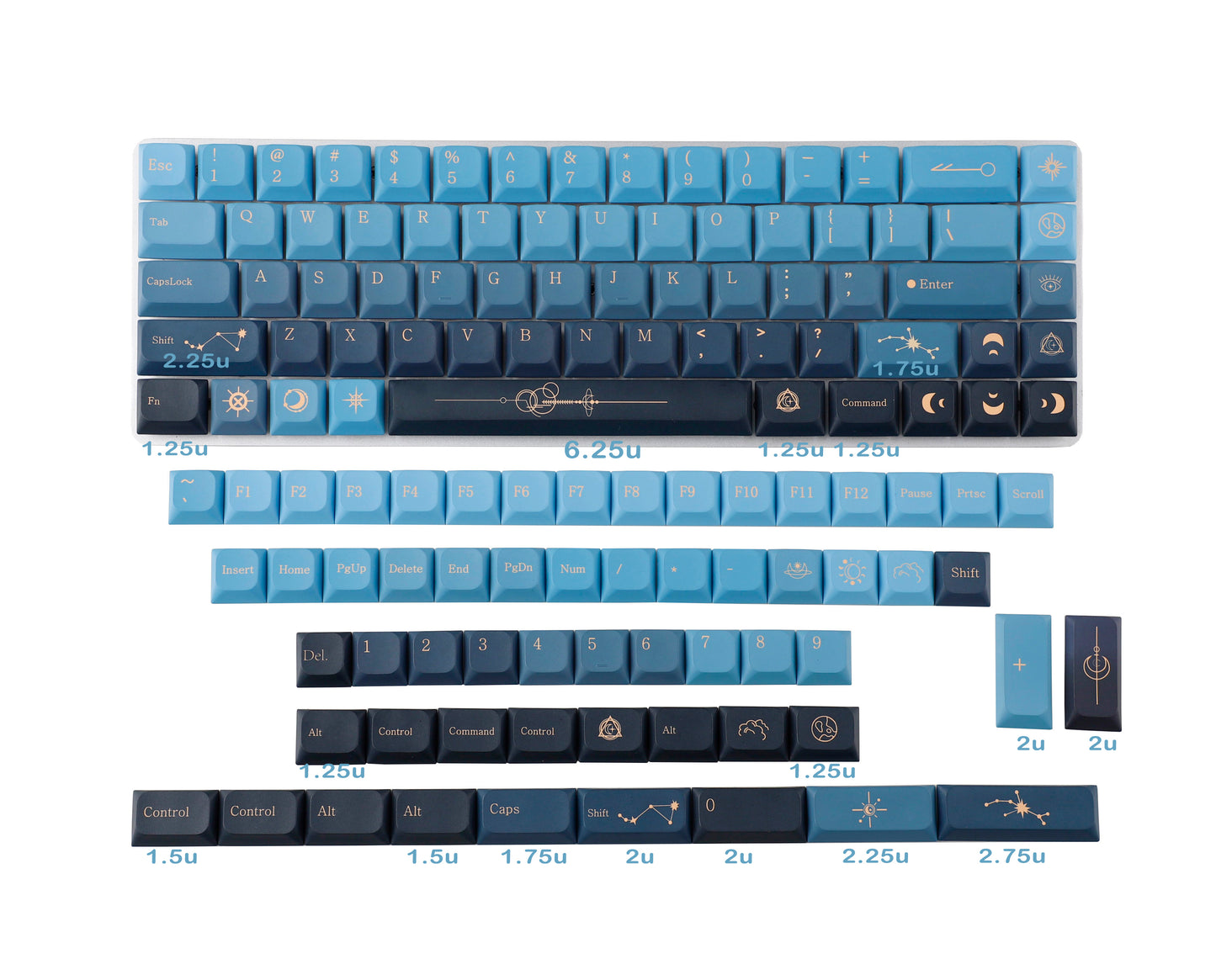 YMDK 127 Ultra-slim Starry Stars Mx Low Profile Dye Sub PBT Keycaps For Mx 61 64 68 75 84 87 96 108 Layout Mechanical Keyboard