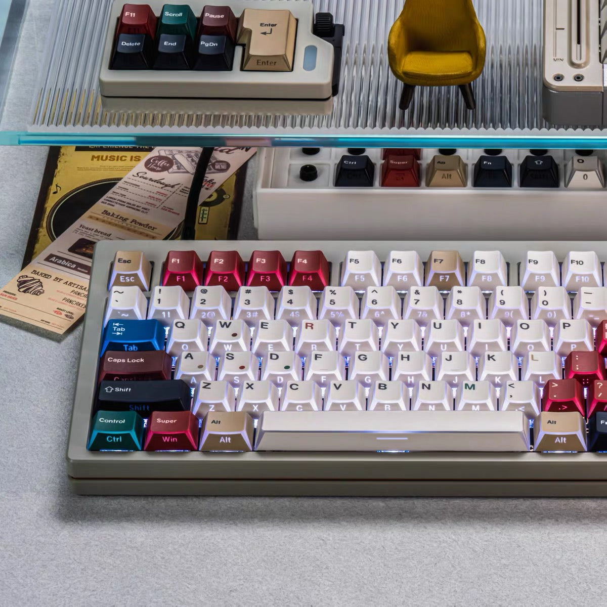 YMDK Side Shine-Through Folding Shadow Keycaps, Cherry Profile Side Water Chestnut Dye Sub PBT Mixed Light Custom Keycap Set, 129 Keys for 68/75/87/98/104/108 MX Mechanical Keyboard