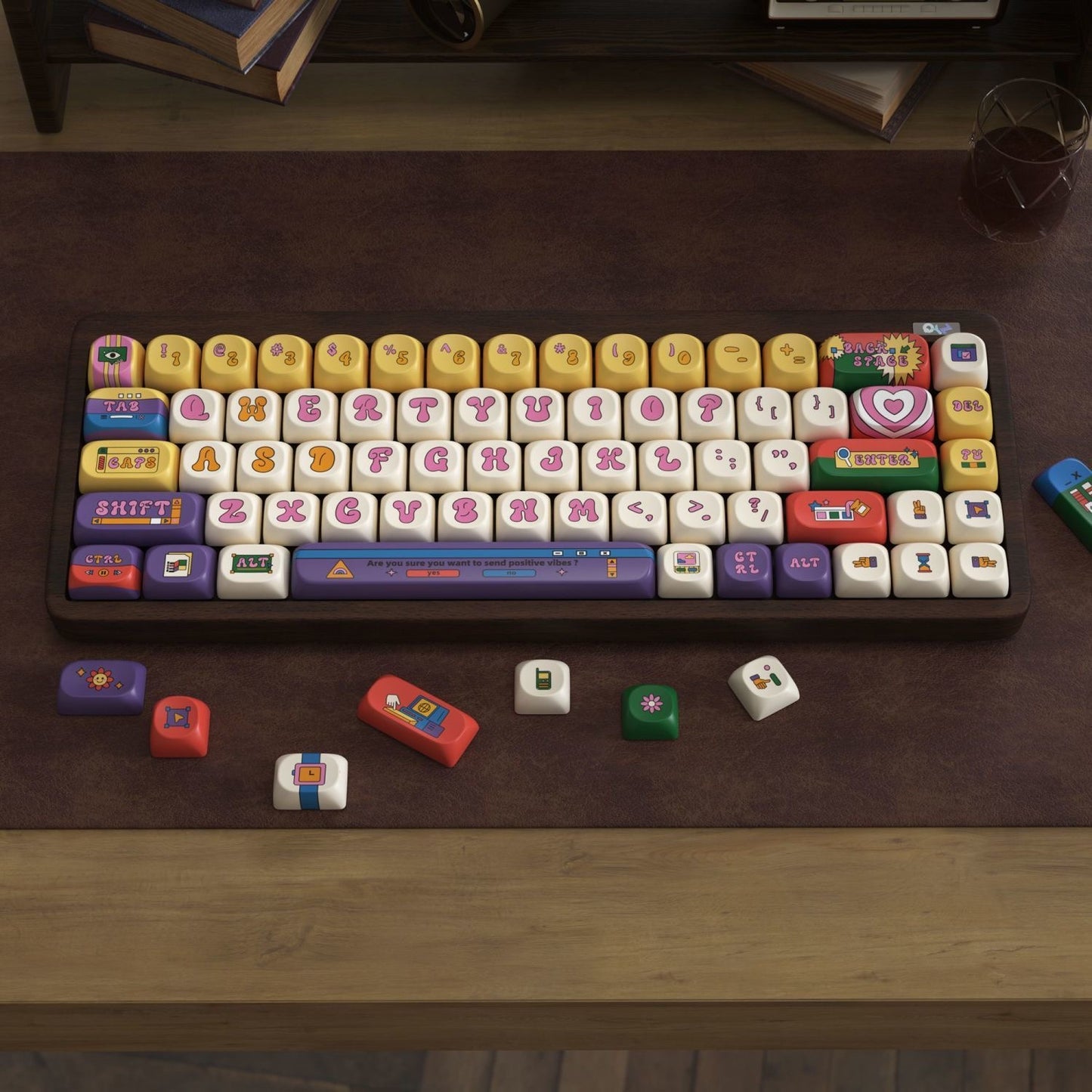 YMDK American Retro Keycaps SOA Cherry Profile Five-sided Dye Sublimation PBT Round Cute keycap for MX 61/68/87/98/104 MX Mechanical Keyboards