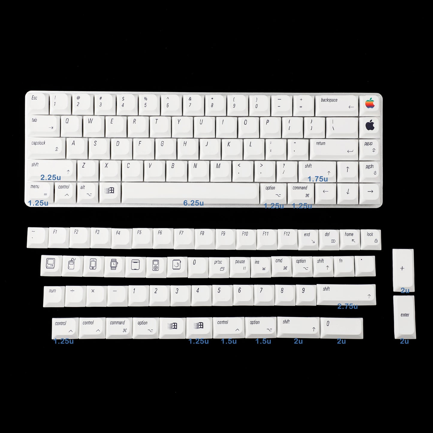 YMDK 127 Ultra-slim Mac Style Mx Low Profile Dye Sub PBT Keycaps For Mx 61 64 68 75 84 87 96 108 Layout Mechanical Keyboard