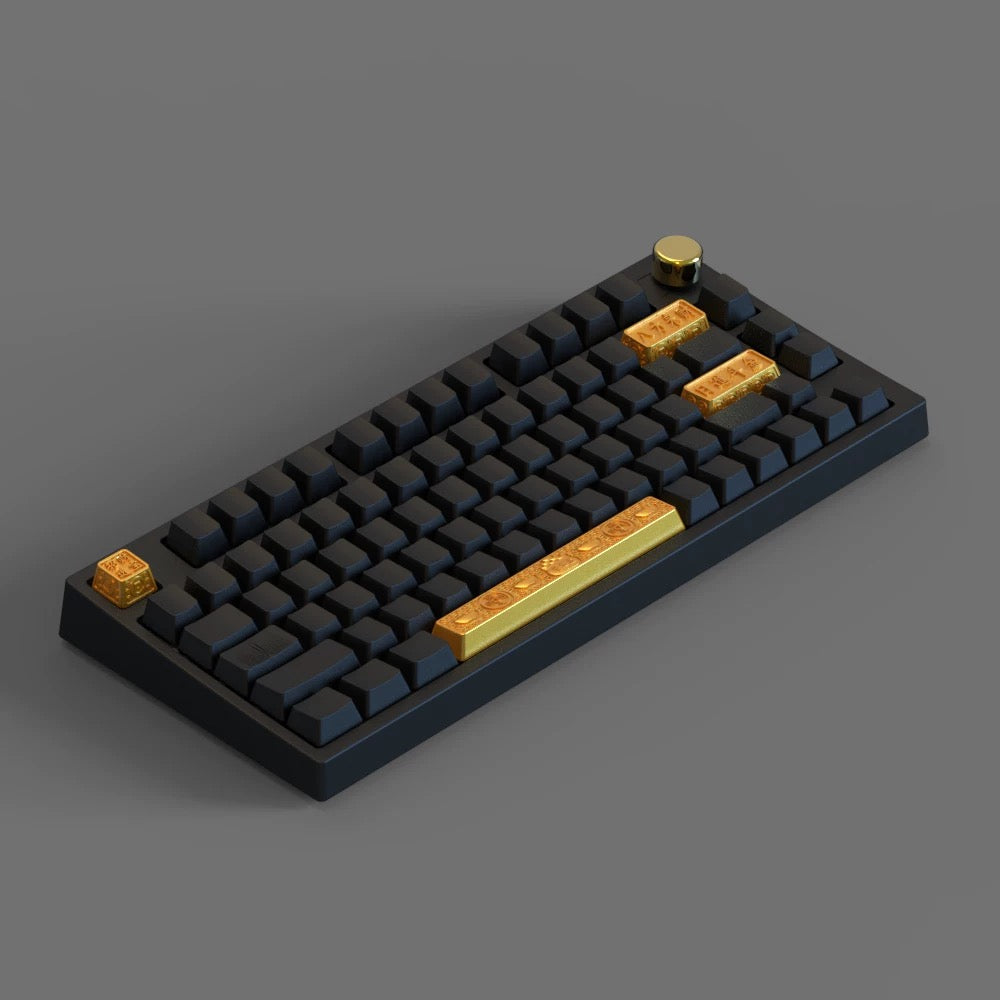 YMDK 1pcs Esc 1u Enter 2.25u Backspace 2u Gold Fortune Themed Personalized Electroplated Zinc Alloy Keycap for MX Mechanical Keyboard