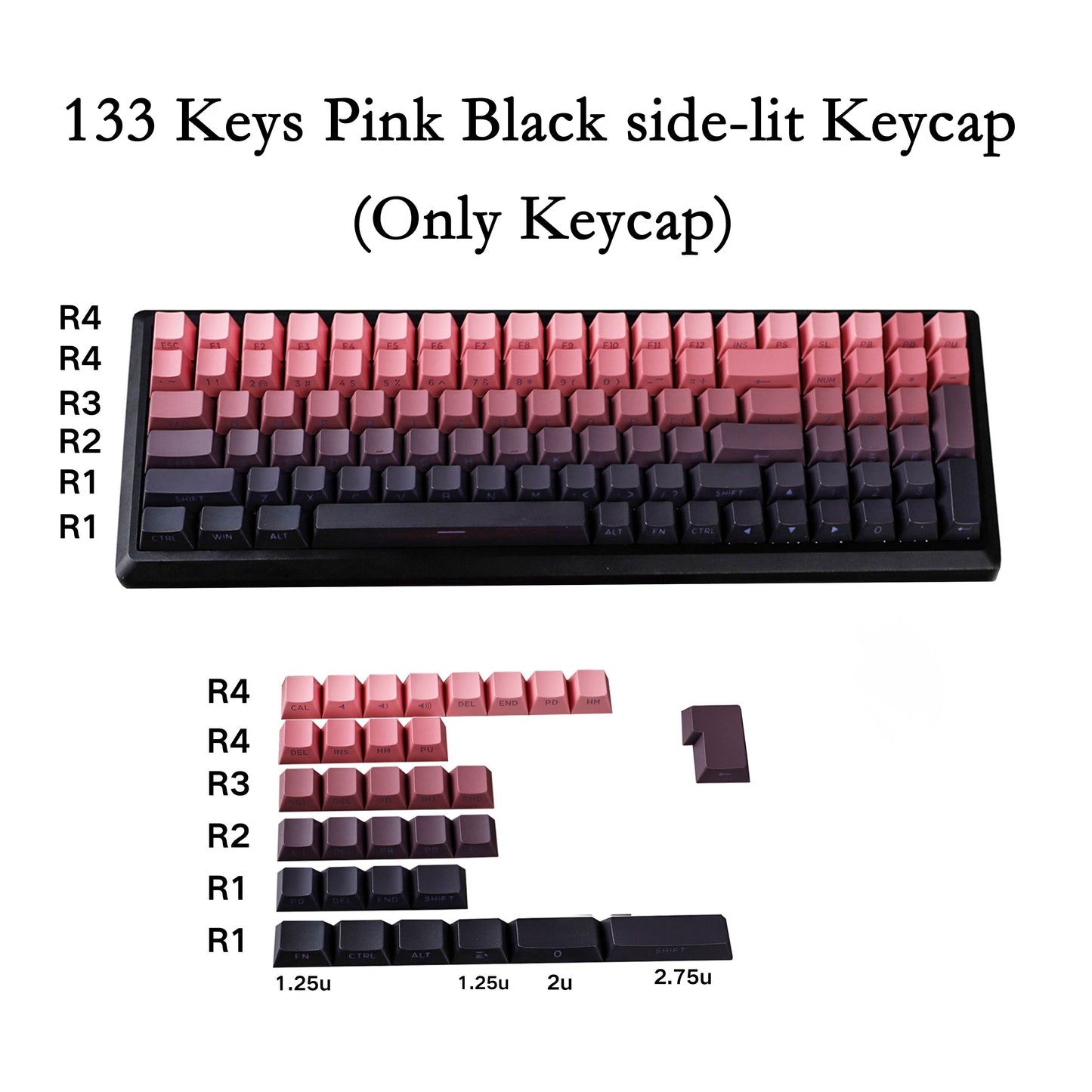 YMDK Gradient Series 133 Keys Cherry Profile PBT Double Shot Side-lit Shine Through Backlit For MX Mechanical Keyboard
