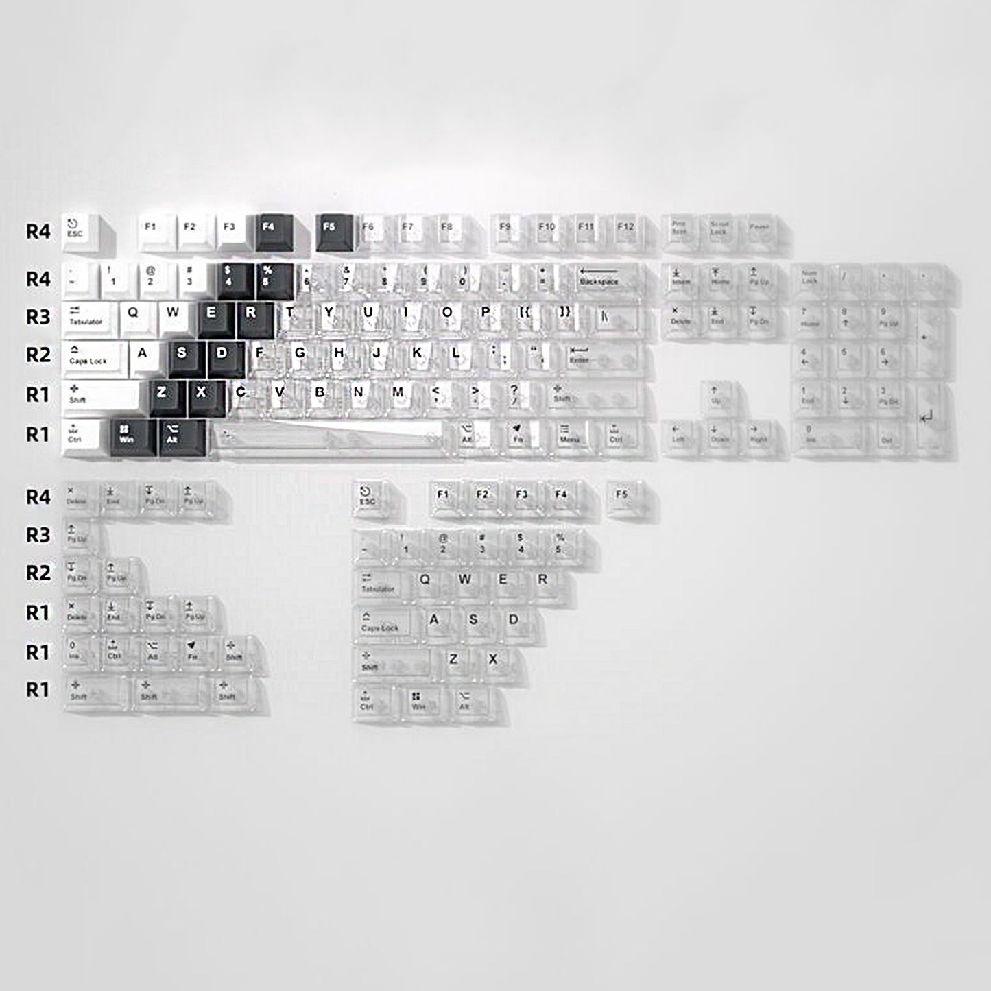 YMDK PBT+PC Transparent Keycaps Cherry Profile Shine Through Top Print Dye Sublimation Keycap for MX 61/64/68/84/87/100/104/108 MX Mechanical Keyboard