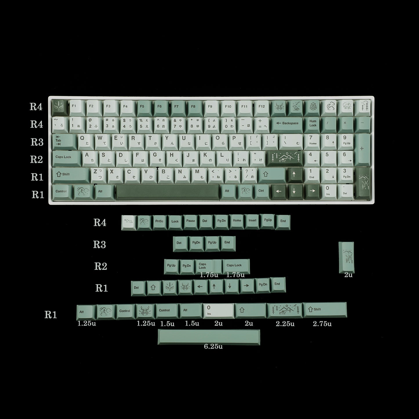 YMDK Dense Fog 142 key Cherry Profile Keycaps(Dye Sub 1.5mm/ANSI104 TKL GK61 96 75 GMMK NCR80 Using)
