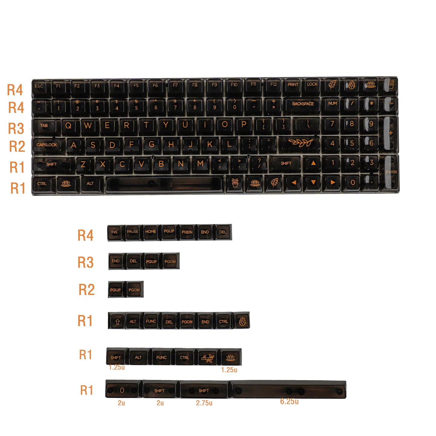 YMDK Crystal Backlit 131 Keycaps(UV Print MDA Profile 1.15mm)
