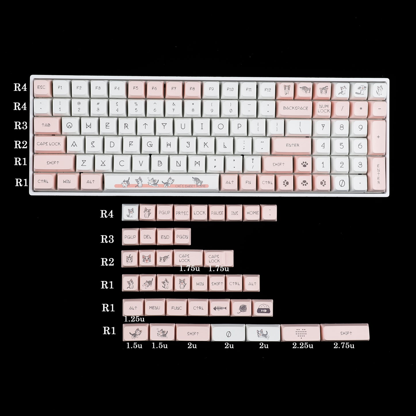 YMDK Chis Cat 140 Keycaps(Dye Sub MDA Profile 1.55mm)