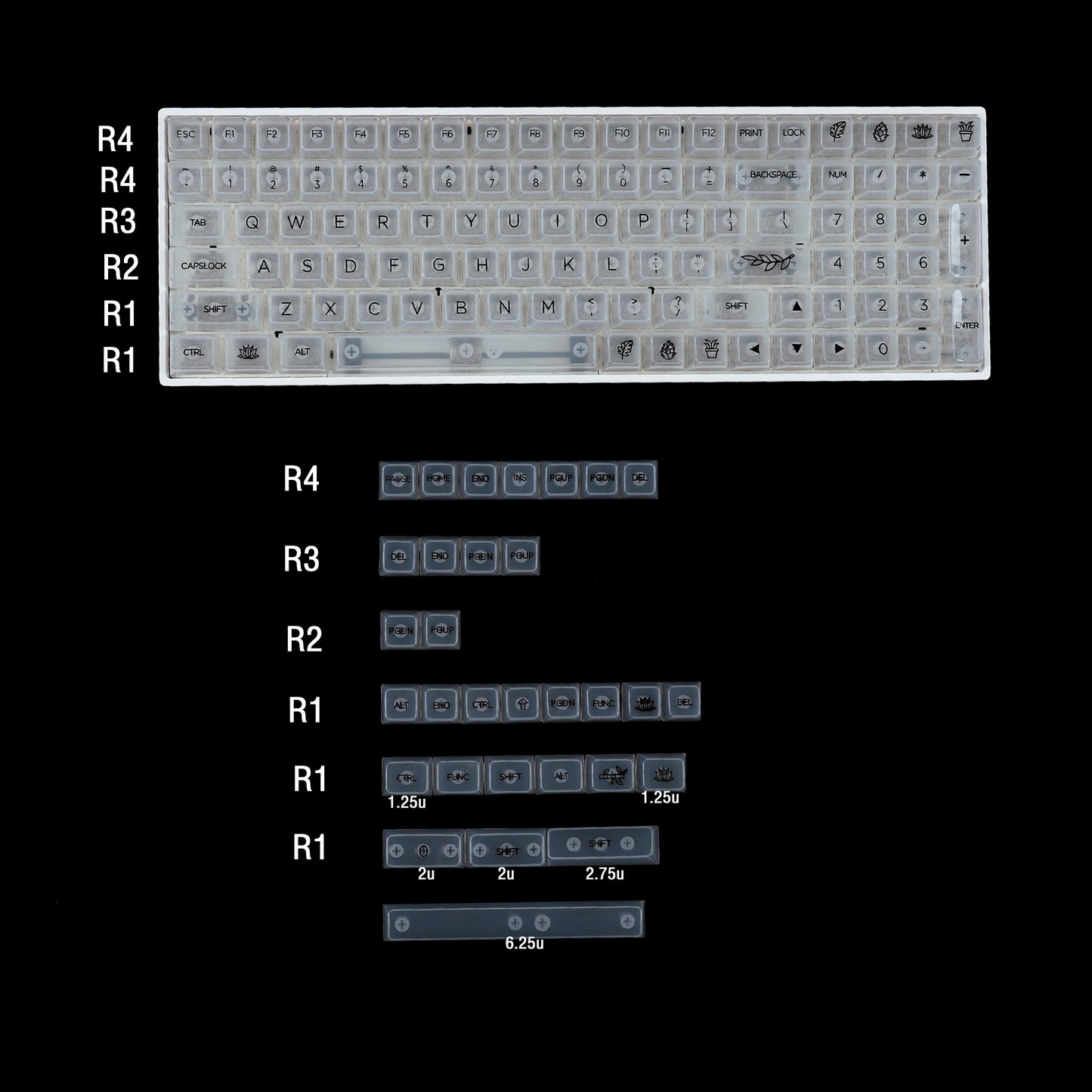 YMDK Crystal Backlit 131 Keycaps(UV Print MDA Profile 1.15mm)