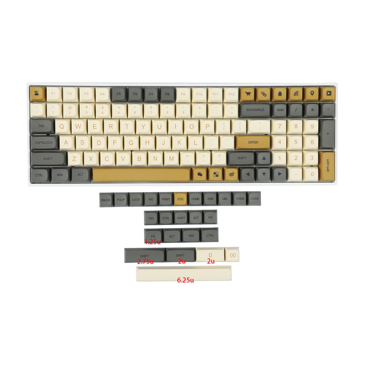 YMDK 125 Shimmer Keycaps(Dye Sub XDA Profile 1.35mm Thickness)