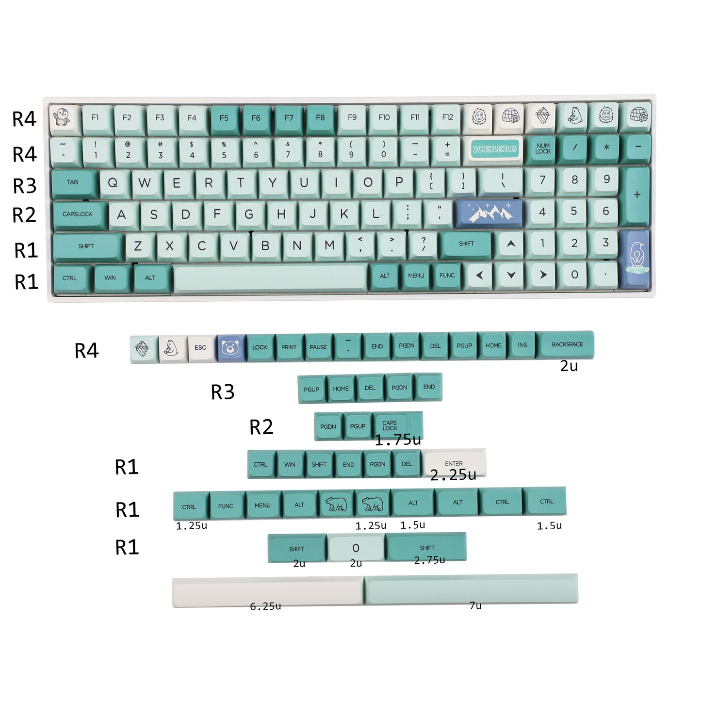 YMDK Iceberg 146 Keycaps(Dye Sub MDA Profile 1.55mm)