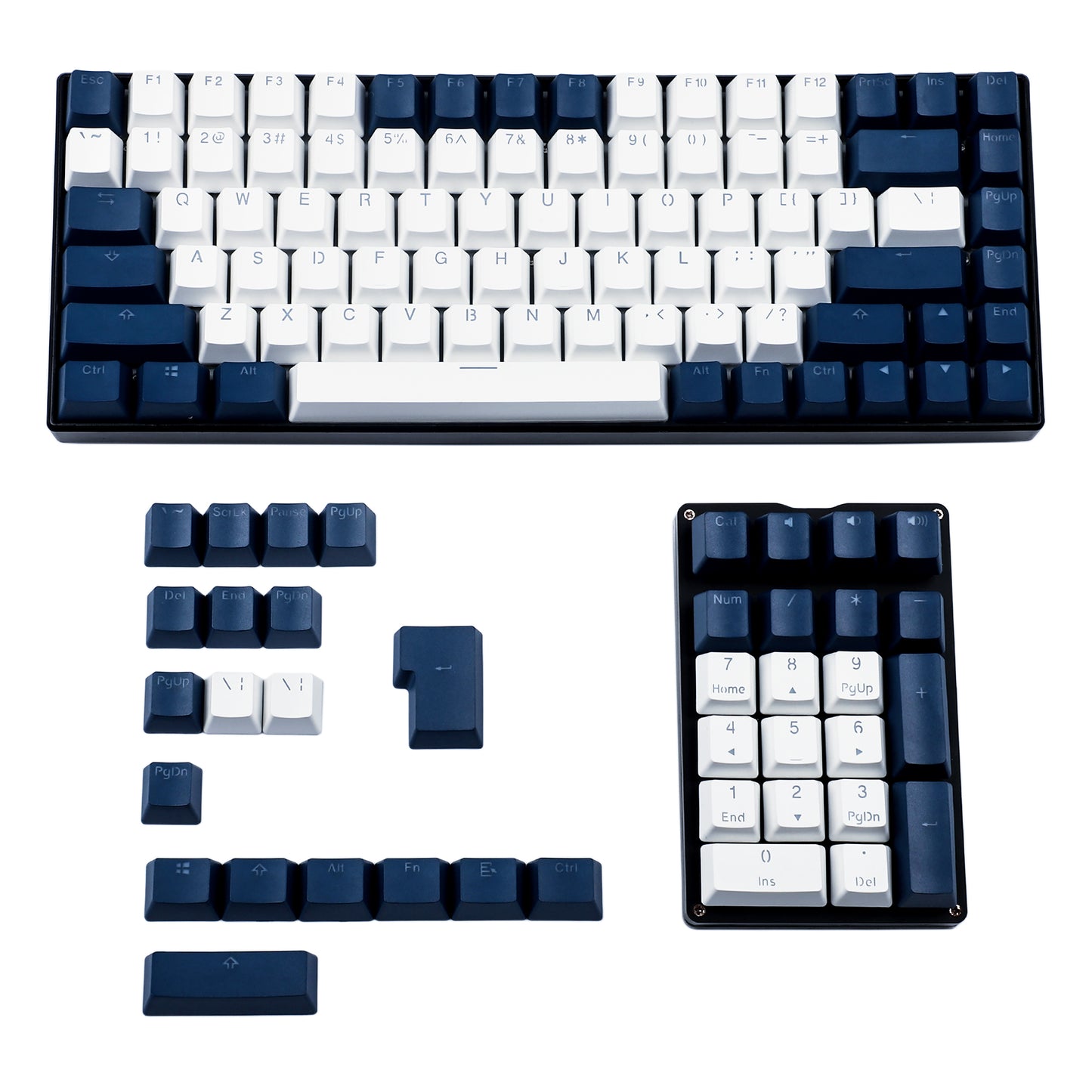 125 Navy White Backlit Keycaps(OEM Profile Double Shot/ANSI ISO 108 87 61 KBD75 68 Using)