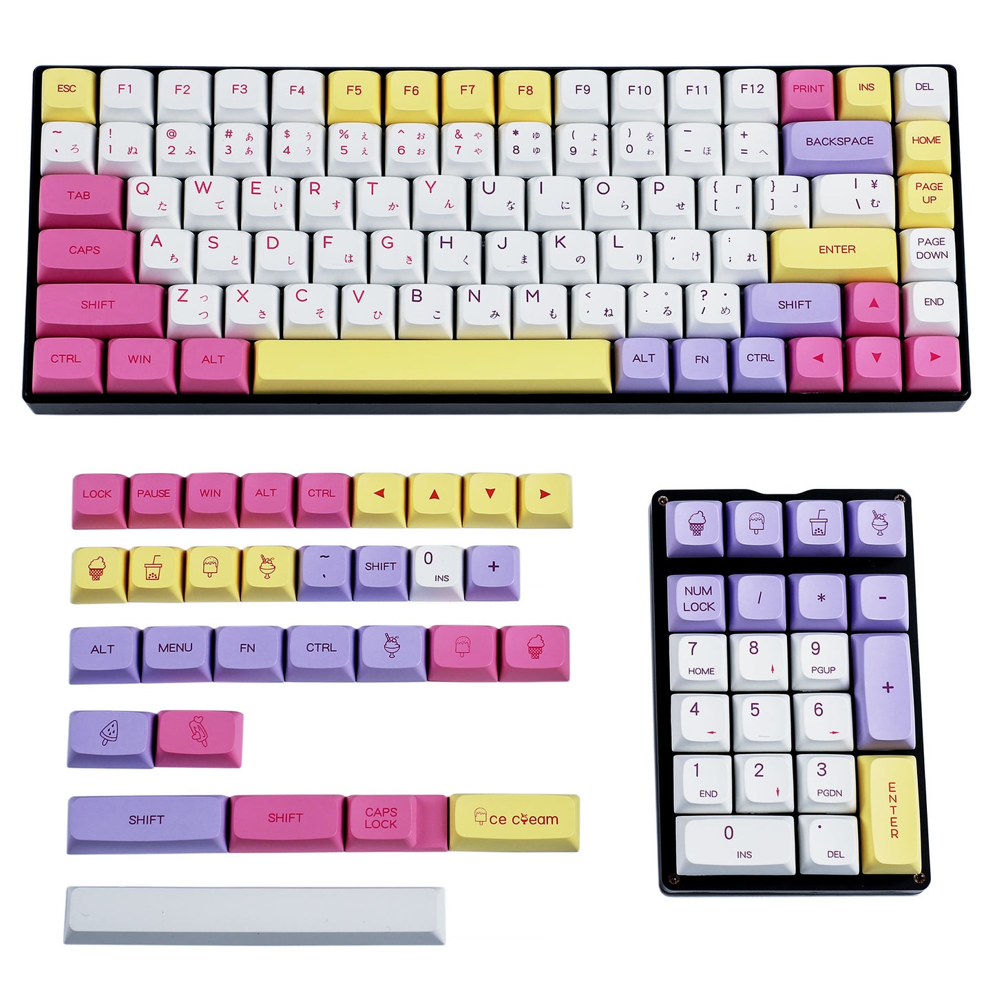136 Ice Cream Keycaps(English Or Japanese Dye Sub ZDA Profile PBT 1.55mm/104 87 61 Melody 96 KBD75 ID80 GK64 68 Using)