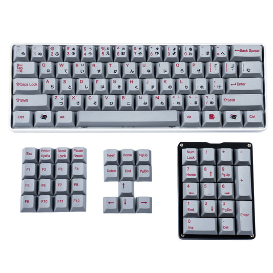 104 Japanese Gray Red Keycaps(Cherry Profile ANSI Dye-Subbed/1.5mm Thickness PBT)