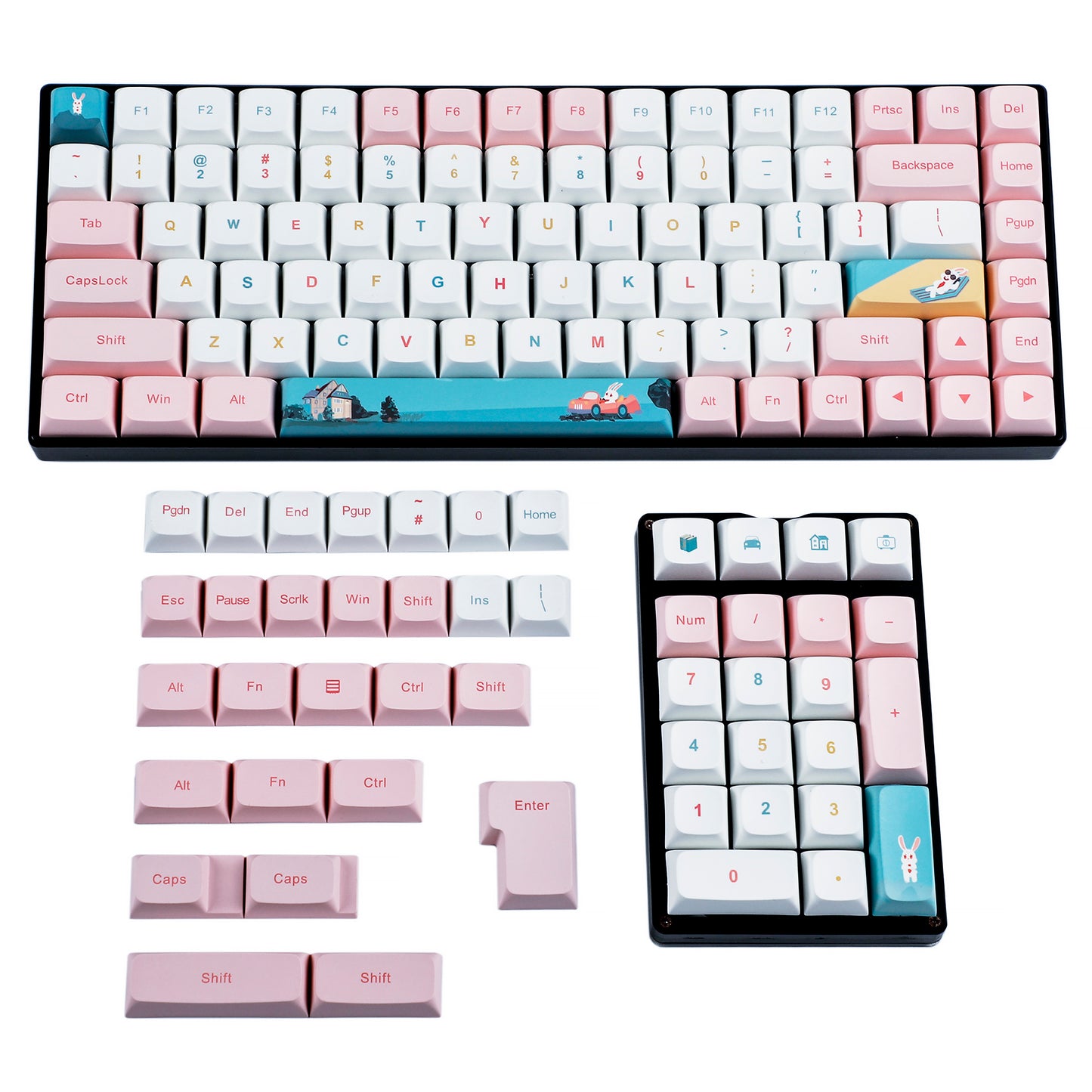 130 Rabbit Elite Keycaps(Dye Sub ZDA Profile PBT 1.55mm/ANSI ISO 108 87 61 Melody 96 KBD75 ID80 GK64 68 Using)