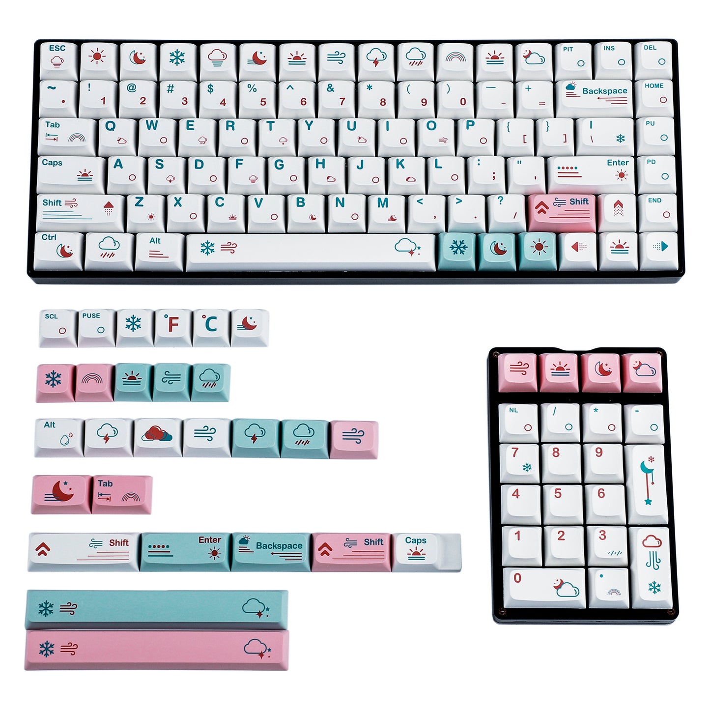 132 Weather Keycaps(Dye Sub ZDA Profile 1.55mm/104 87 61 Melody 96 KBD75 ID80 GK64 68 Using)