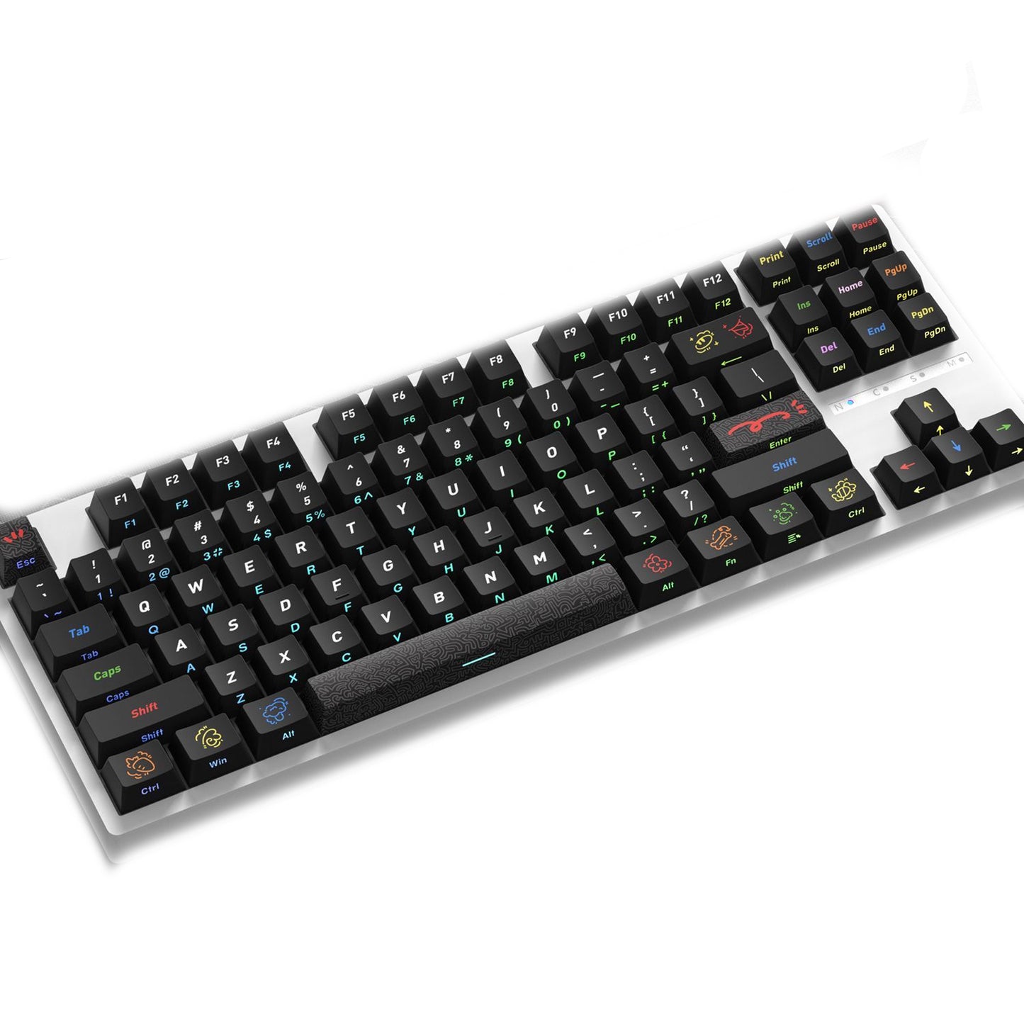 YMDK Graffiti Black Color 128 Keycaps Sidelit Cherry Profile PBT Dye-Sub Keycap for 61/84/87/104/108 MX Mechanical Keyboards