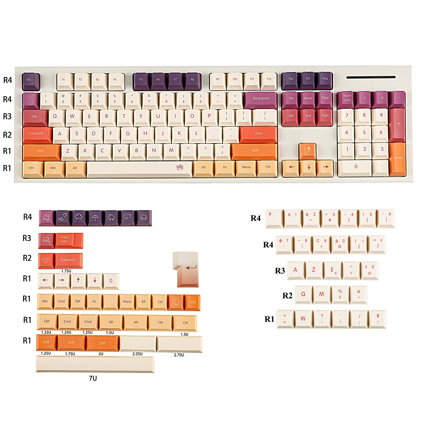 YMDK Cloud German French ISO 1.7mm Thickness Keycaps Thick Keycap set For QWERTZ AZERTY MX Keyboard（Cherry Profile Dye Sub PBT）