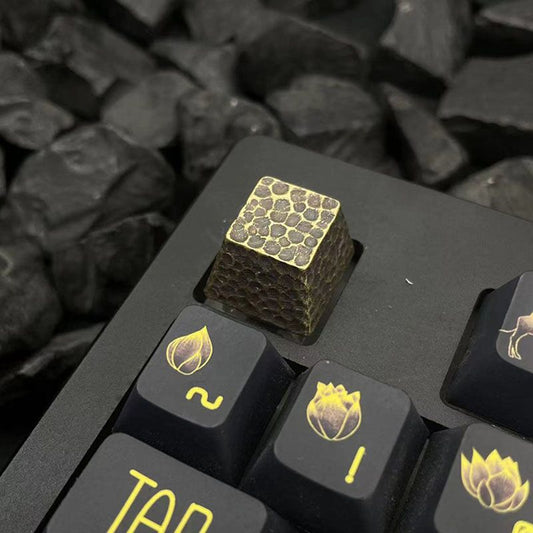 YMDK Pure Copper Retro Crater Personality Handmade Keycap Metal Key for MX Switches Mechanical Keyboard