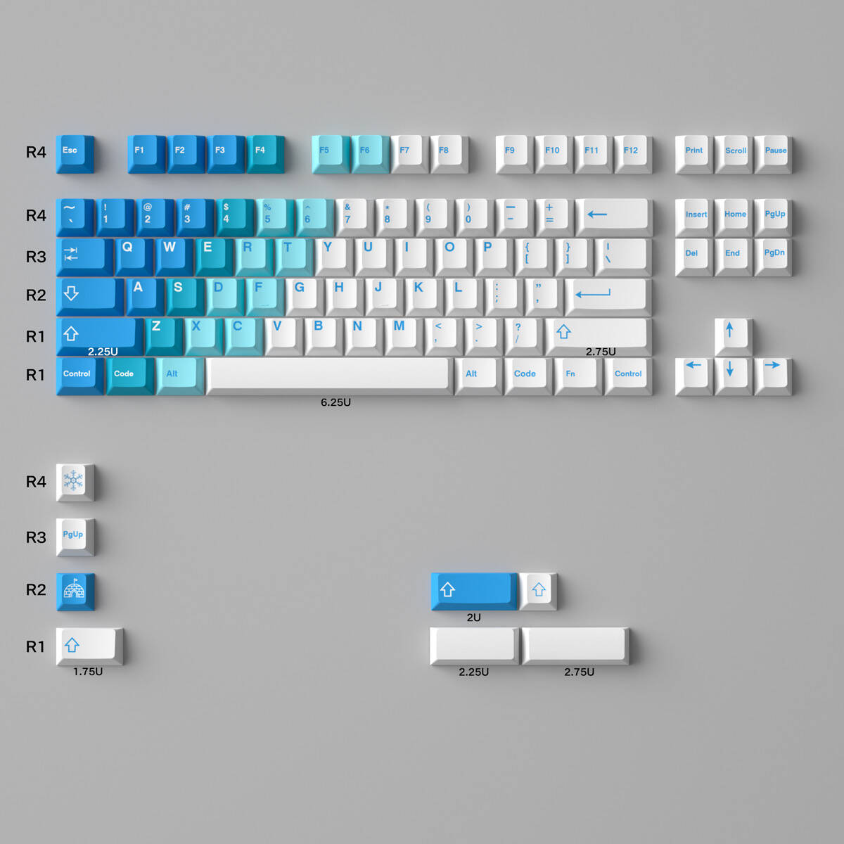 YMDK Hawaii Snow Mountain Full Set Keycaps 208 Keys PBT Dye Sub+PC Pad Printing Keycap Transparent Key Caps Cherry Profile for MX Mechanical Keyboard