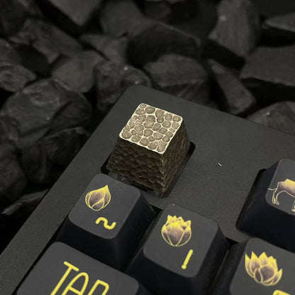 YMDK Pure Copper Retro Crater Personality Handmade Keycap Metal Key for MX Switches Mechanical Keyboard