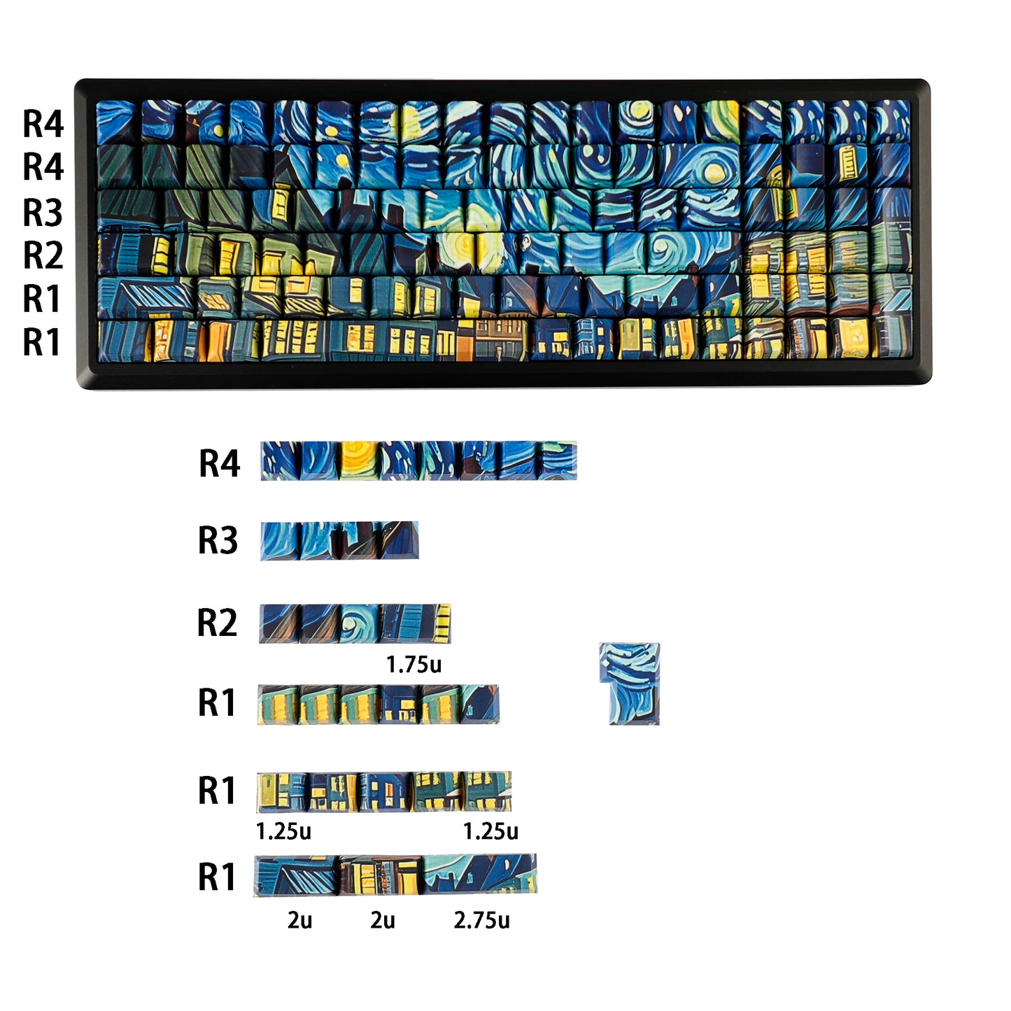 YMDK Starry Sky Keycaps Full Set 130 Keys PBT Dye Sub Sidelit Cherry Profile Keycap for 61 68 87 98 104 MX Mechanical Keyboard