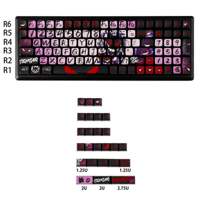 YMDK Evil Briquettes Gengar Cartoon Keycaps Translucent Full Set 122 keys MDA Profile PBT+PC Dye Sub Cool Custom Keycaps for MX Mechanical Keyboard