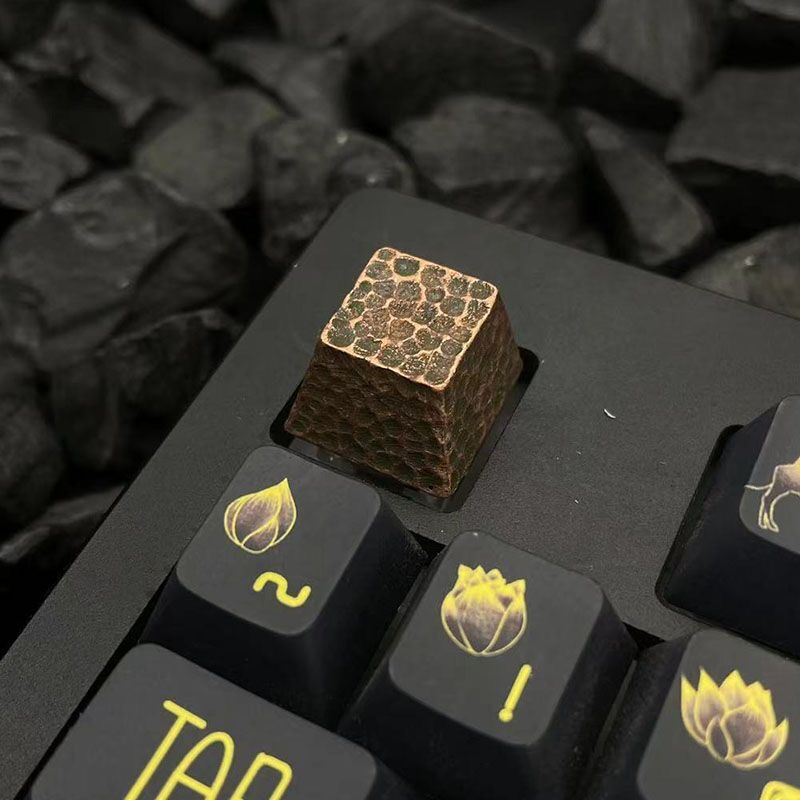 YMDK Pure Copper Retro Crater Personality Handmade Keycap Metal Key for MX Switches Mechanical Keyboard