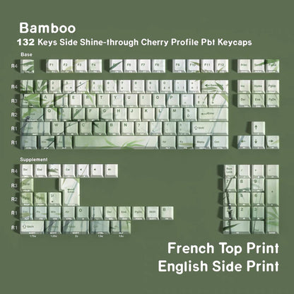 YMDK Bamboo Forest 132 keys Cherry Profile PBT Dye Sub Sidelit Keycaps Japanese, German, French, Spanish, and Russian for 61/84/87/104/108 MX Mechanical Keyboard