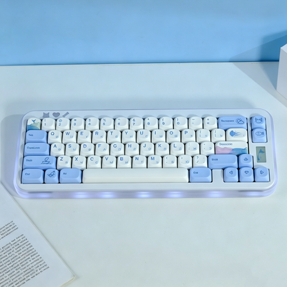 YMDK Cute Ocean Blue Theme 135 Keys English Korean Russian PBT Dye Sub Similar to MOA Keycap for 61/84/87/108 MX Mechanical Keyboard