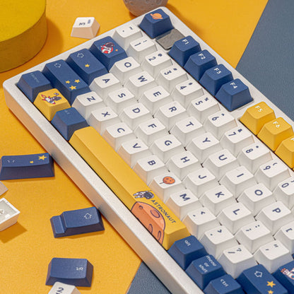 YMDK 130 Keys Astronaut Theme Keycaps PBT Cherry Profile 5 Sides Dye Sublimation Top Print Key cap Cute Custom Keycap for 61/64/68/84/87/96/104/108 MX Mechanical Keyboard