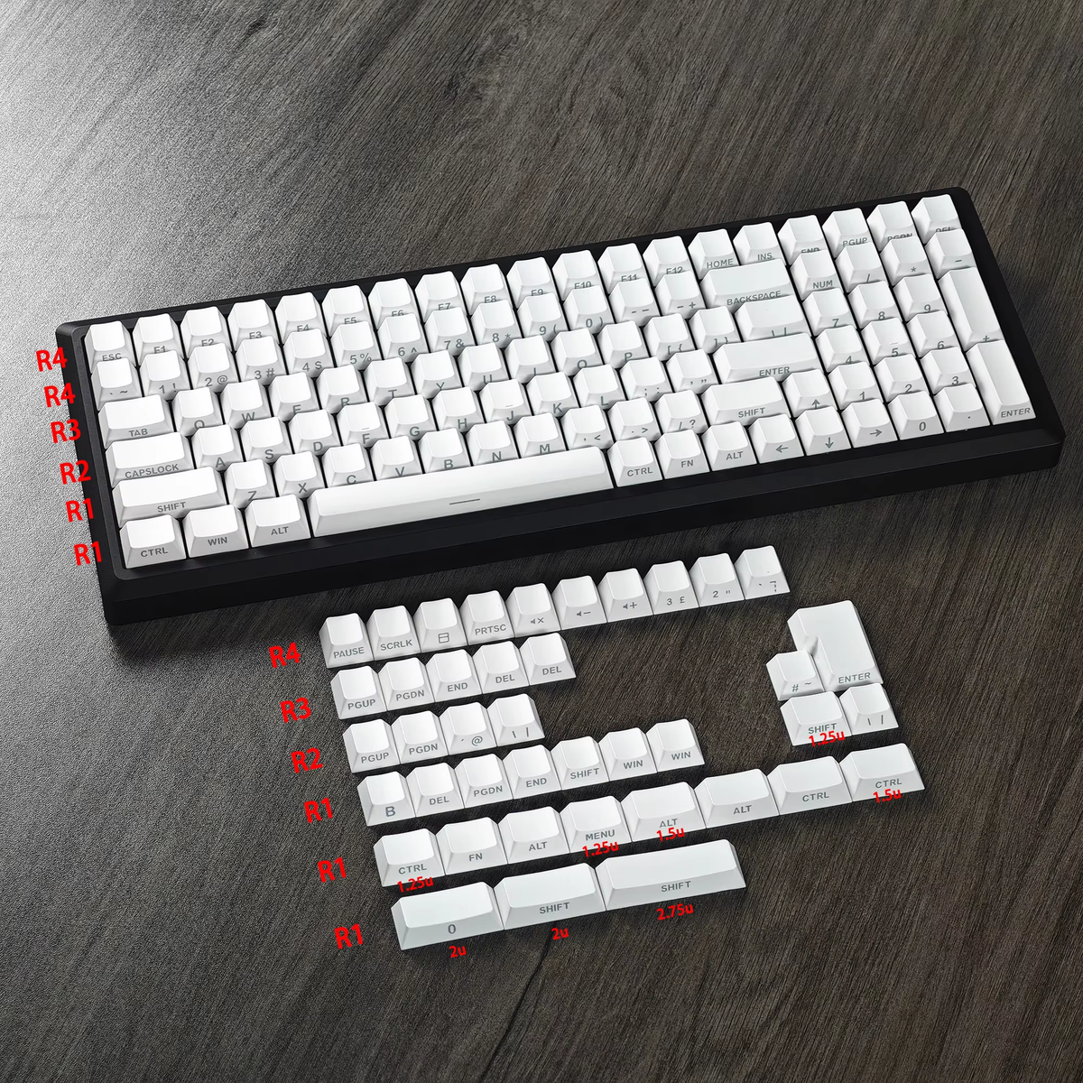 YMDK White Side-lit Shine Through Backlit 141 Keycap For South RGB Mechanical Keyboard（Cherry Profile PBT Double Shot）