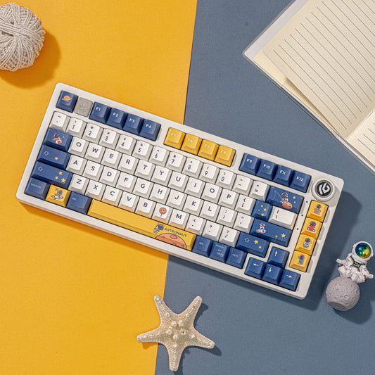 YMDK 130 Keys Astronaut Theme Keycaps PBT Cherry Profile 5 Sides Dye Sublimation Top Print Key cap Cute Custom Keycap for 61/64/68/84/87/96/104/108 MX Mechanical Keyboard