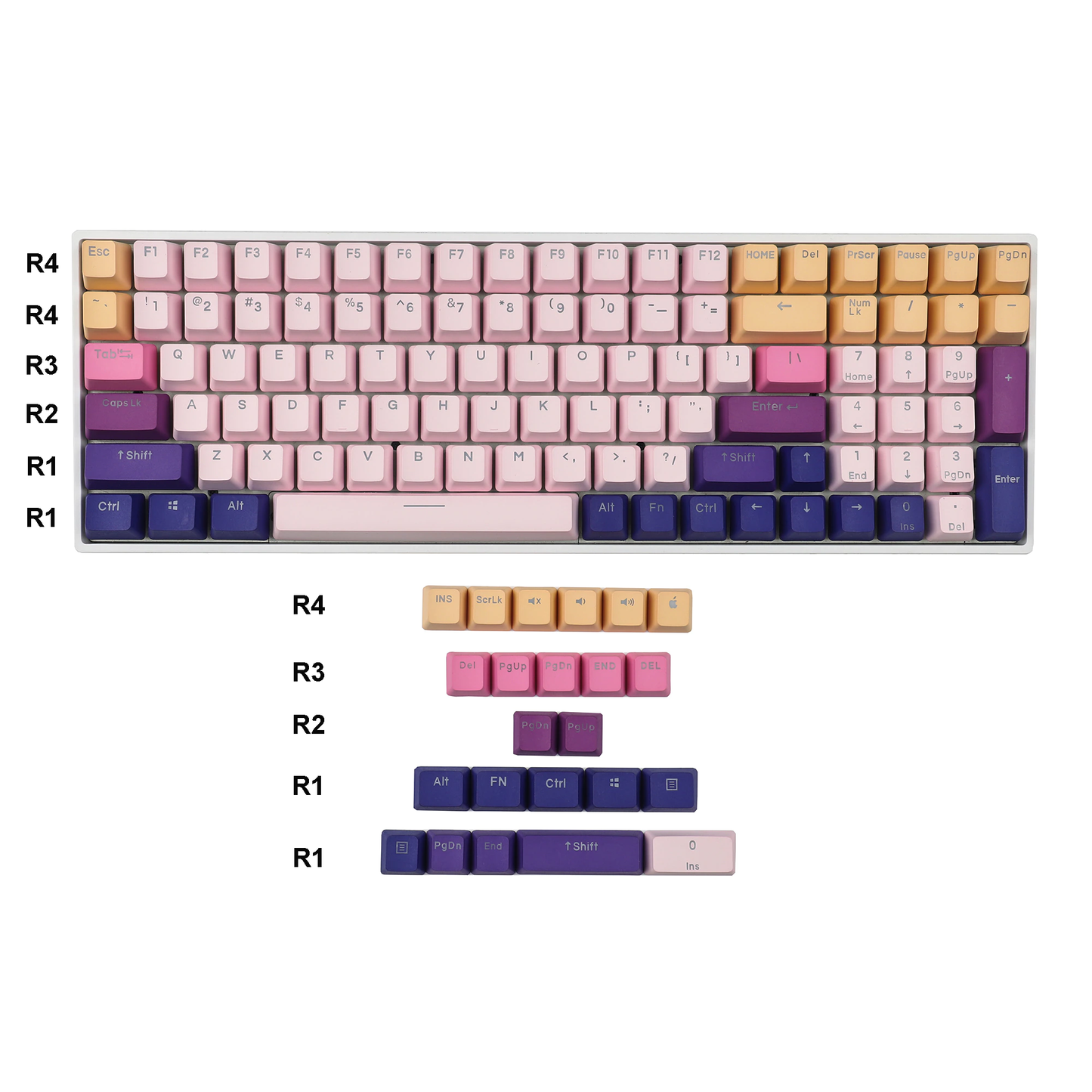 YMDK Lavender 122 Backlit Keycaps(Double Shot OEM Profile/104 87 84 68 Using)