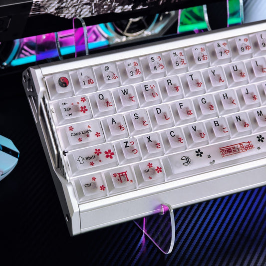 YMDK Red Miko Outfit Theme PC Frosted Translucent Cherry Profile Keycaps, Custom Keycap Set for 60/63/64/65/68/75/87/EZ63 MX Mechanical Keyboards