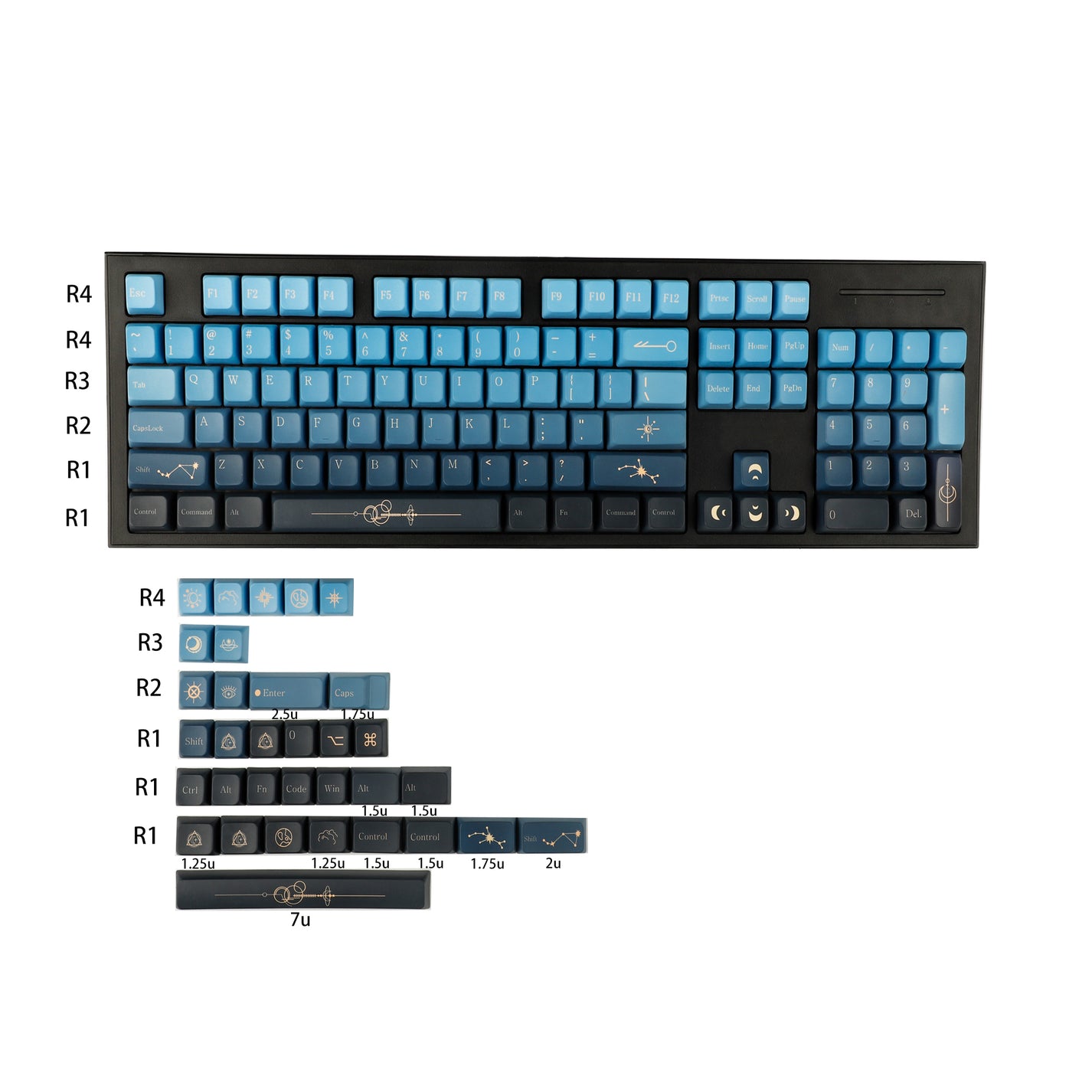 YMDK Starry Stars Theme 137 Keycaps（MDA Profile PBT）