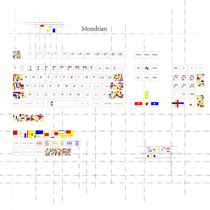 YMDK Mondrian Theme Keycaps Full Set 127 Keys XDA Profile PBT Dye Sub Keycap for MX Mechanical Keyboard