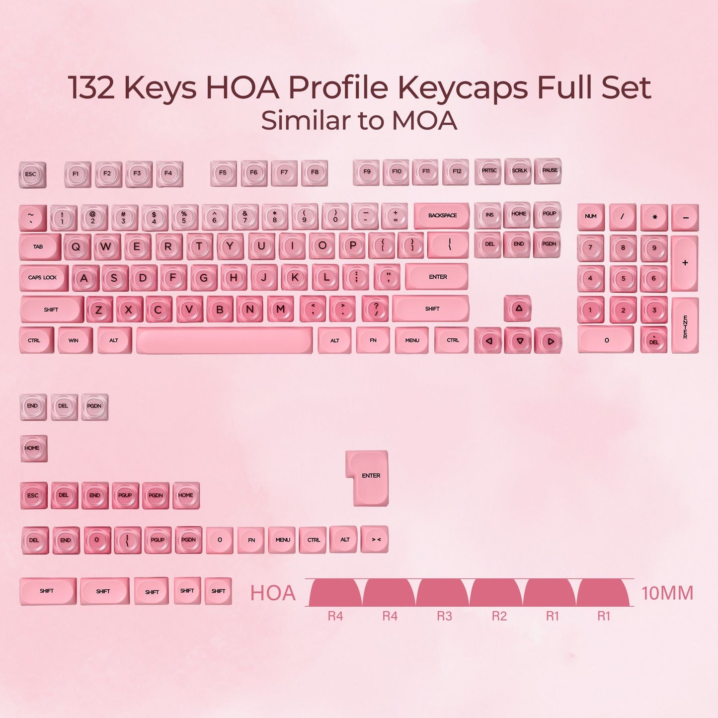 YMDK Liquid Foundation Keycaps 132 keys Frosted HOA Profile PBT PC UV Print for 61/68/84/87/98/104/108 Mechanical Keyboard