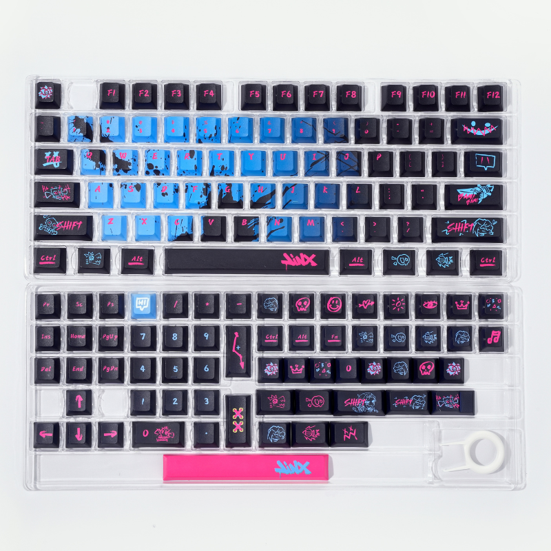 YMDK Black Blue Graffiti Keycaps Full Set 130 Keys Creative Cool Custom Keycaps Cherry Profile Dye Sub for MX Mechanical Keyboard