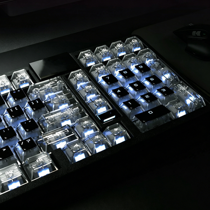 YMDK 126 Keys Black White Clear PC Cherry Profile PC Shine Through UV Top Print Keycaps for 61/84/87/104/108 MX Mechanical Keyboards