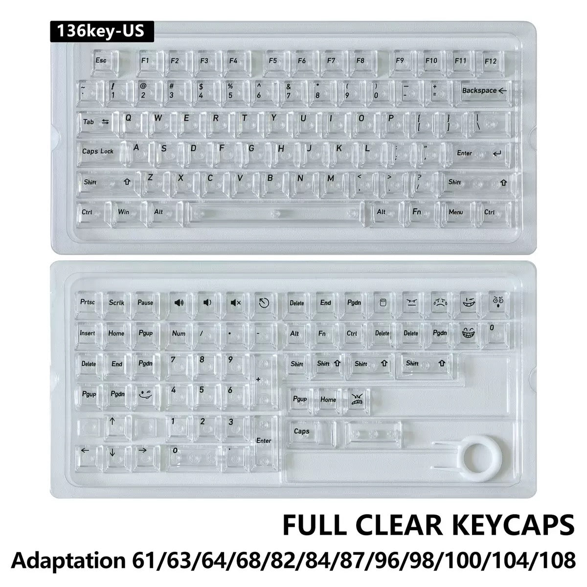 136 Keys English Korean Russian Japanese Shine Through PC Top Print Cherry Profile Color Keycaps for 61/68/84/104/108 MX Mechanical Keyboards