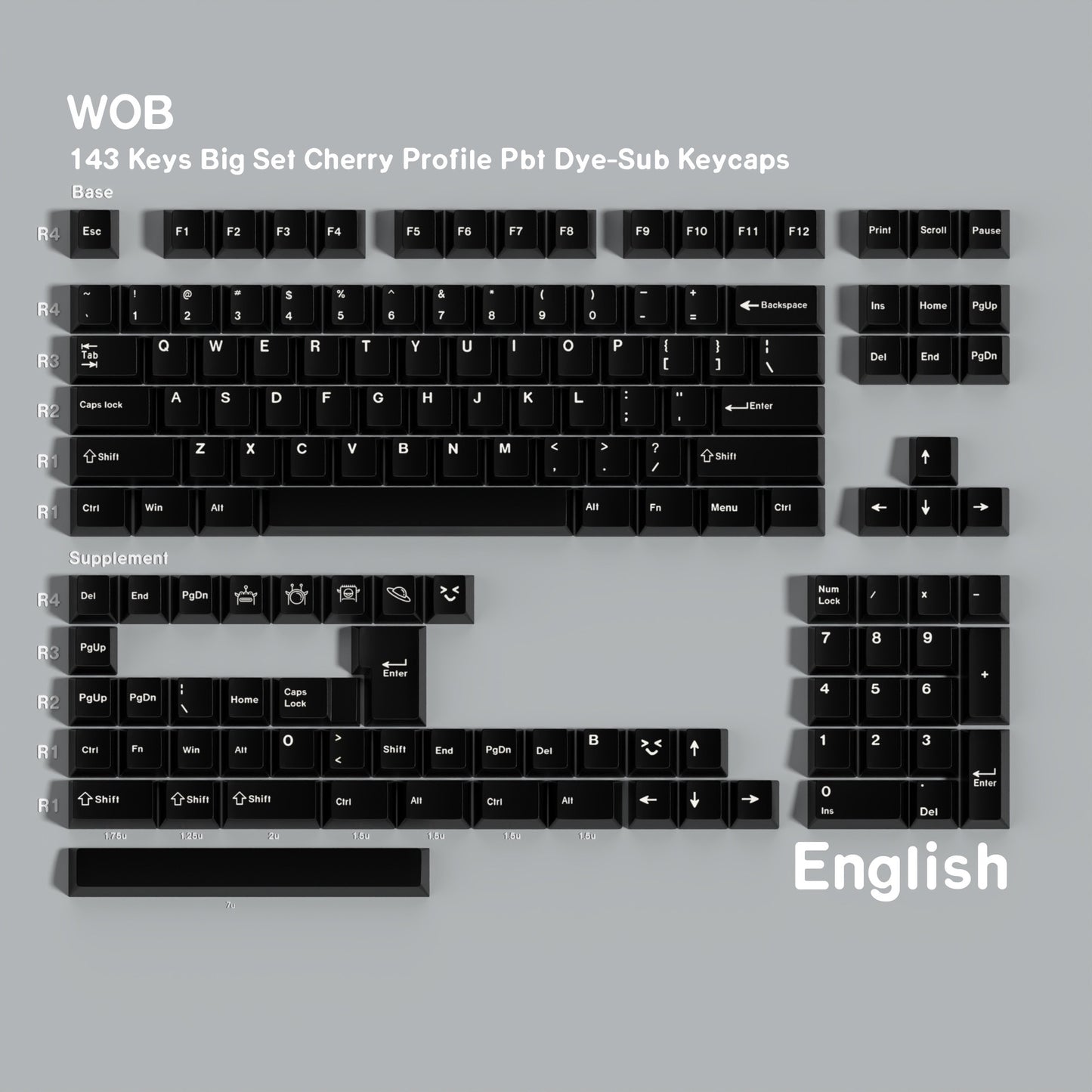 YDMK 143 Keys WOB Theme Keycaps English Russian German French Spanish Cherry Profile PBT Dye Sub Keycaps for MX Mechanical Keyboards