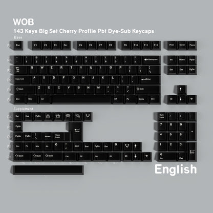 YDMK 143 Keys WOB Theme Keycaps English Russian German French Spanish Cherry Profile PBT Dye Sub Keycaps for MX Mechanical Keyboards