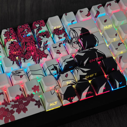 YMDK 131 Raven Sakura Keycap Cherry Profile Double Shot Sidelit Shine Through PBT Keycaps for 65/75/87/98/100/104 MX Mechanical Keyboard