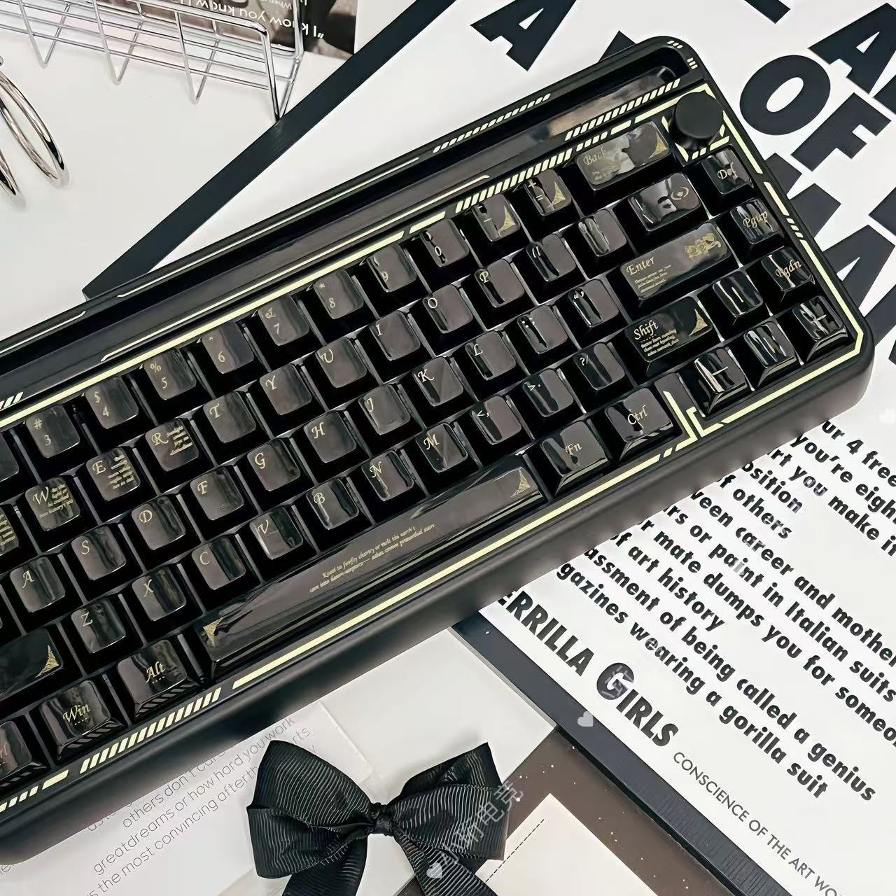 YMDK 115 Keys Black White Ceramic Feel PC Material Cherry Profile Spray Paint Keycaps for 61/68/87/98/104/108 MX Mechanical Keyboard