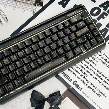 YMDK 115 Keys Black White Ceramic Feel PC Material Cherry Profile Spray Paint Keycaps for 61/68/87/98/104/108 MX Mechanical Keyboard