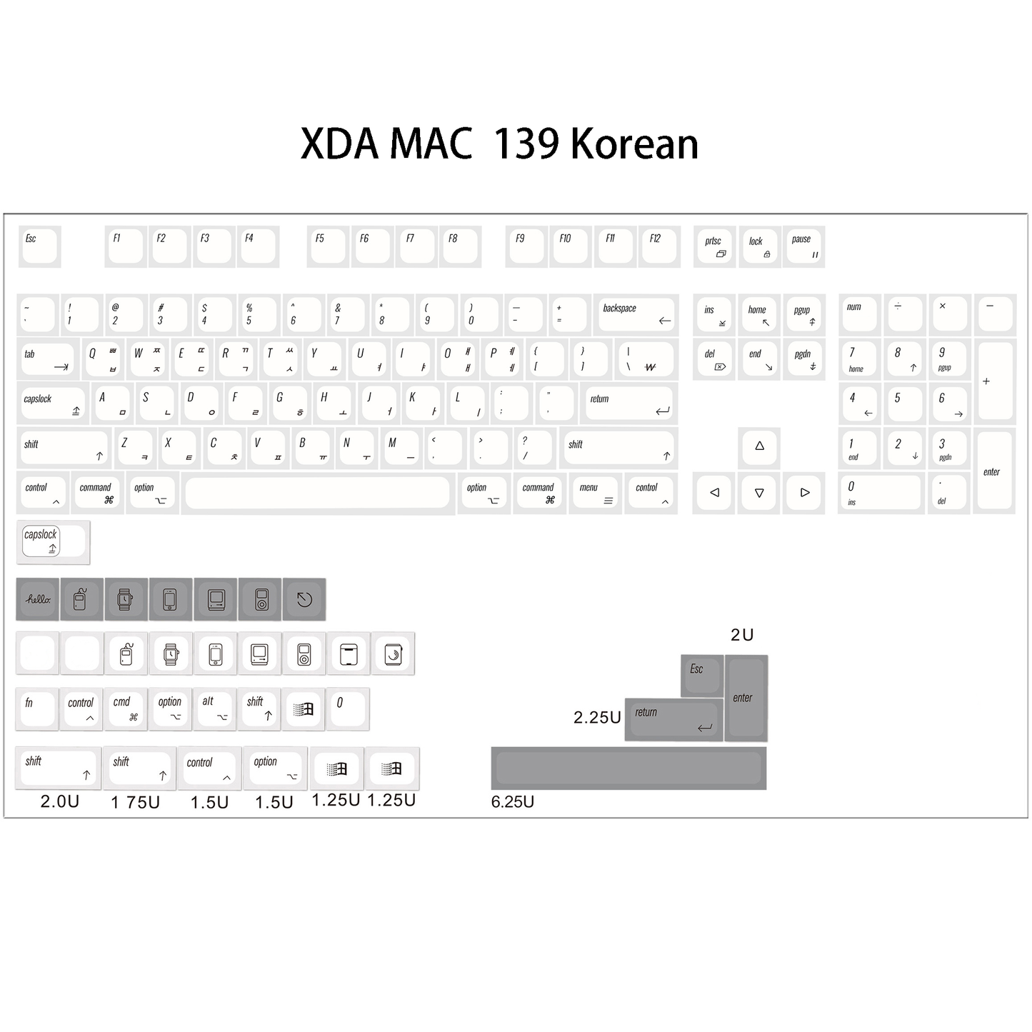 YMDK 139 Mac Keycaps Cherry XDA v2 Profile Normcore Style Gray White Dye Sub PBT White For 104 TKL 60% 96 84 68 64 MX Switches Keyboard