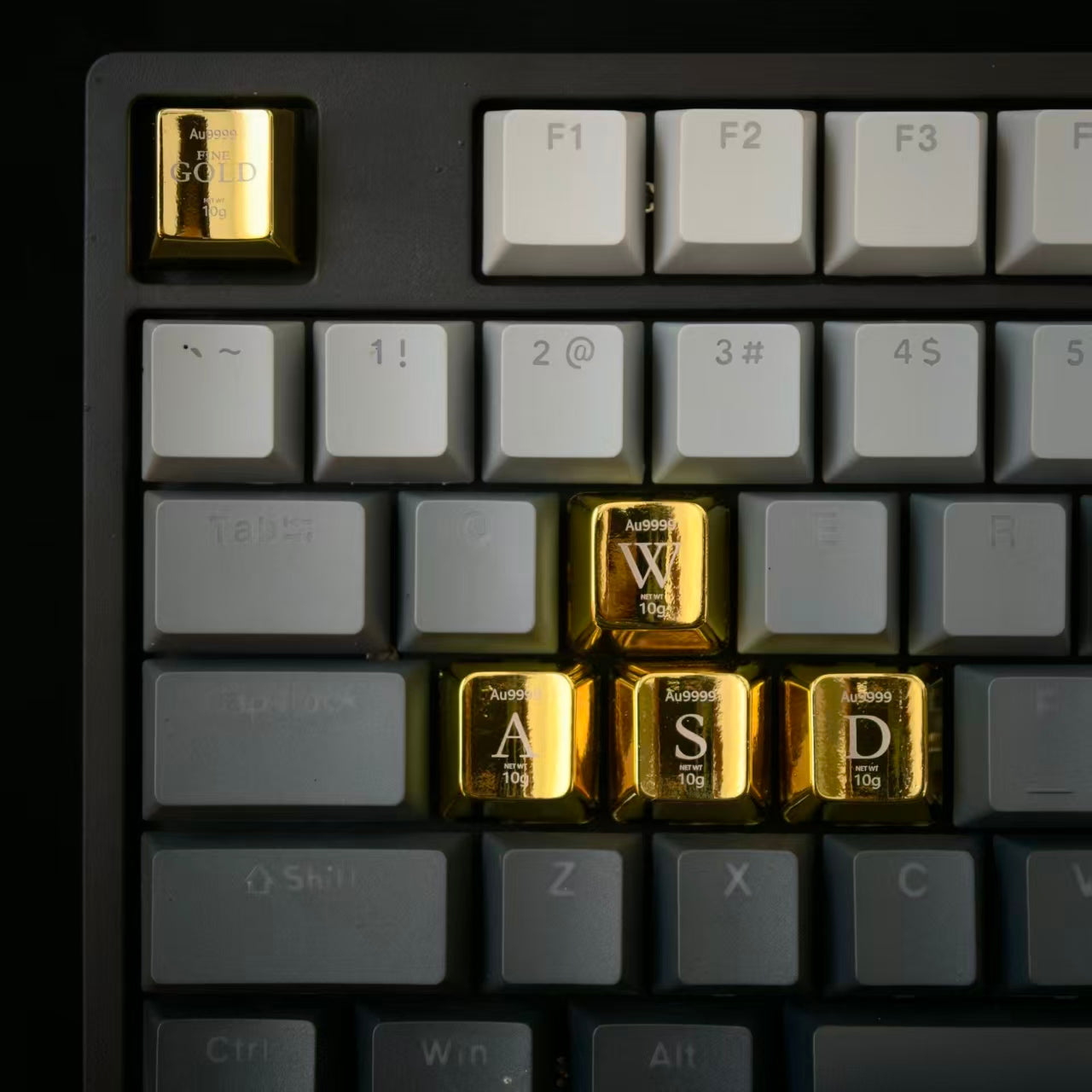 YMDK Gold Zinc Alloy Electroplated Keycaps Personalized Custom Cherry R4 Keycaps for MX Mechanical Keyboards Arrow WASD Keys