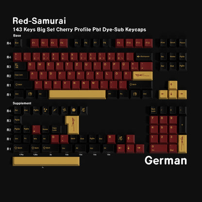 YMDK 143 Keys Red-Samurai Cherry Profile Keycaps English Russian German Spanish French PBT Dye Sub Keycap For MX Mechanical Keyboards