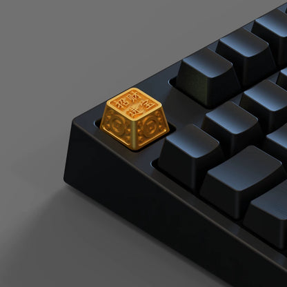 YMDK 1pcs Esc 1u Enter 2.25u Backspace 2u Gold Fortune Themed Personalized Electroplated Zinc Alloy Keycap for MX Mechanical Keyboard