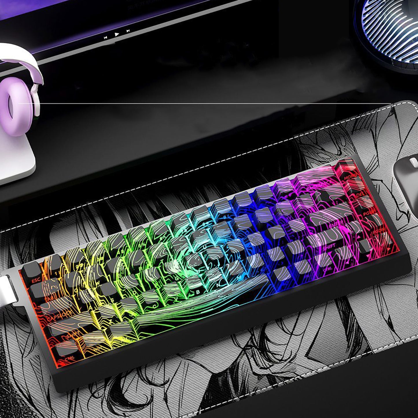 YMDK Lightning 140 Key Keycaps Side-lit PBT+PC Cherry Profile Five-sided Dye Sub Shine Through Custom Keycap for MX Mechanical Keyboard 61/64/68/84/87/100/104/108 Layout